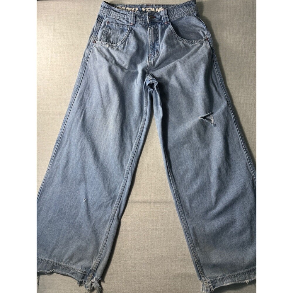 A.LAB Mega Rave Pixel LT Blue Jeans 32 Skater Baggy Mega Wide 26”Leg Hip Hop Y2K